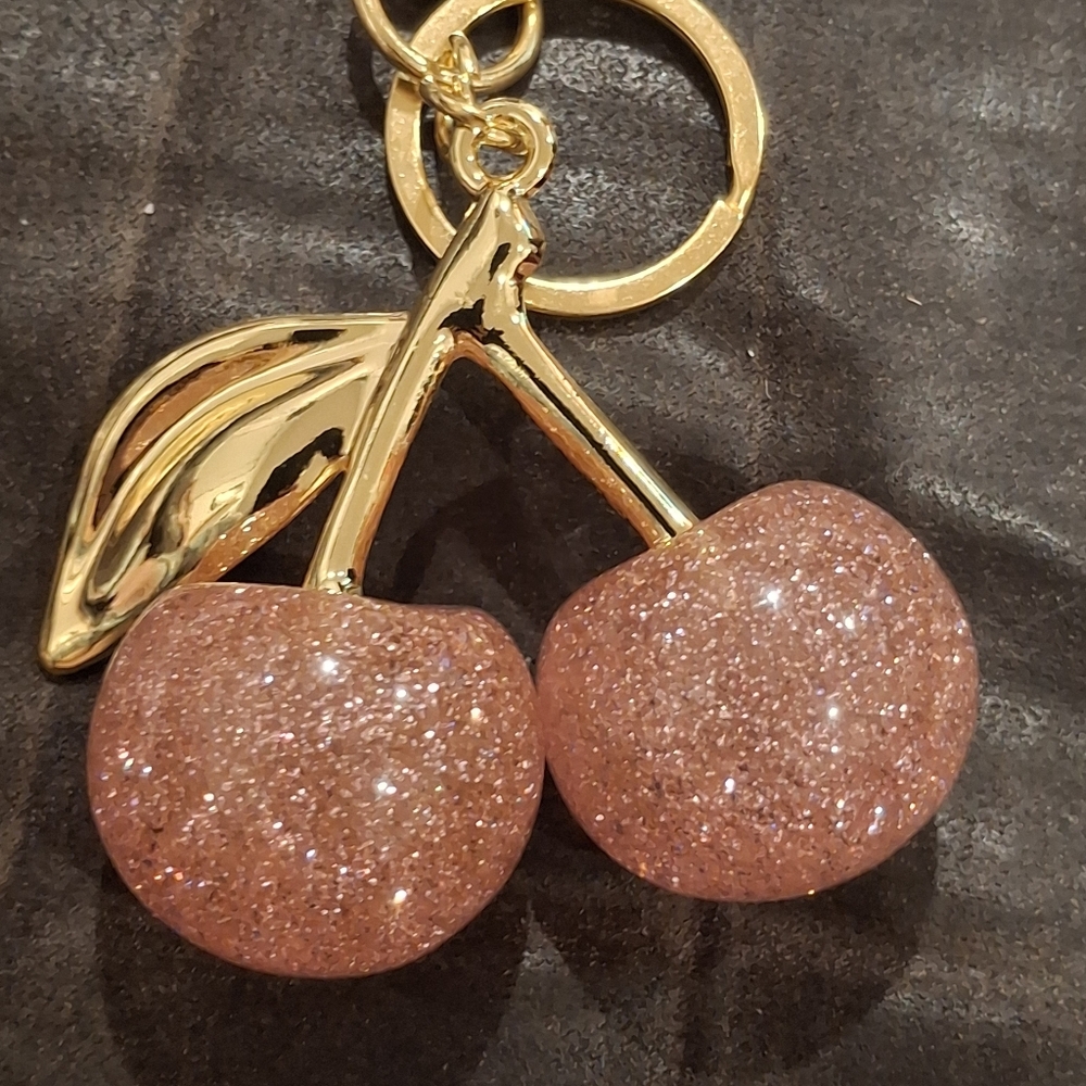 Gold Pink Cherry Keychain Bag Charm - Picture 9 of 10